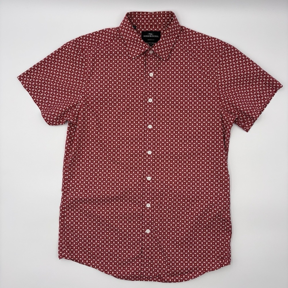 Rodd &‎ Gunn Sports Fit Shirt Mens Small S Red Geometric Cotton Short Sleeve